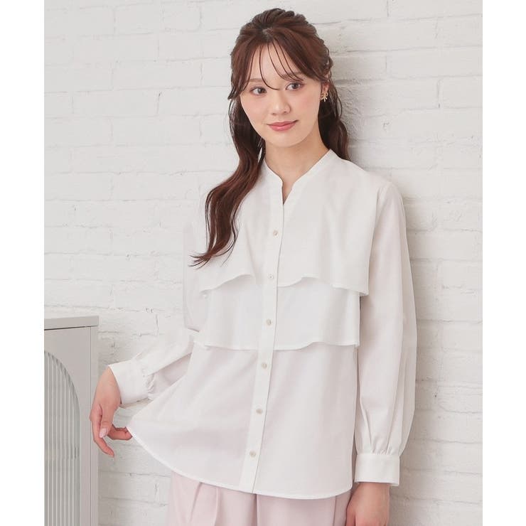 オフホワイト(003) | フリルキーネックシャツ【洗濯機OK イージーアイロン 防シワ】《XS～LL | index