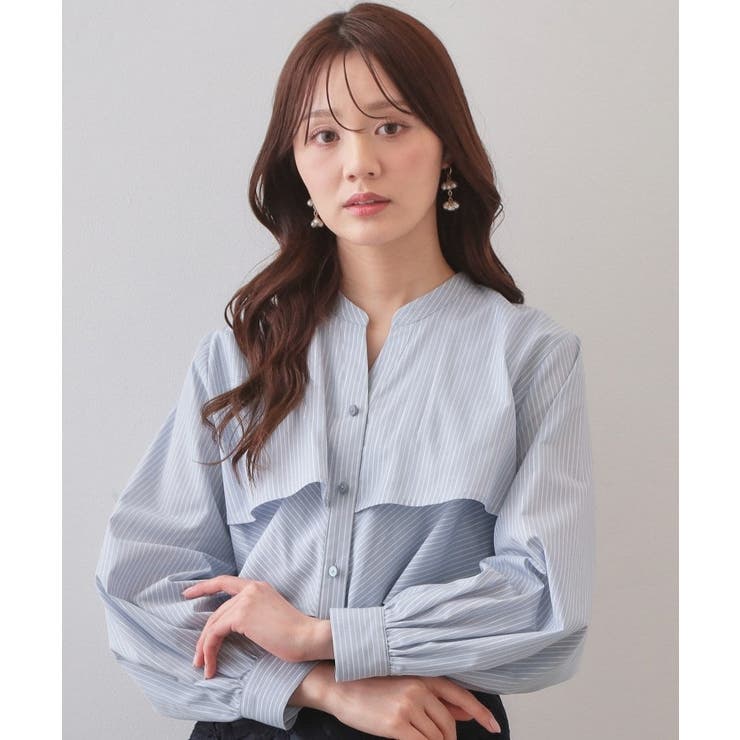 サックスブルー(390) | フリルキーネックシャツ【洗濯機OK イージーアイロン 防シワ】《XS～LL | index