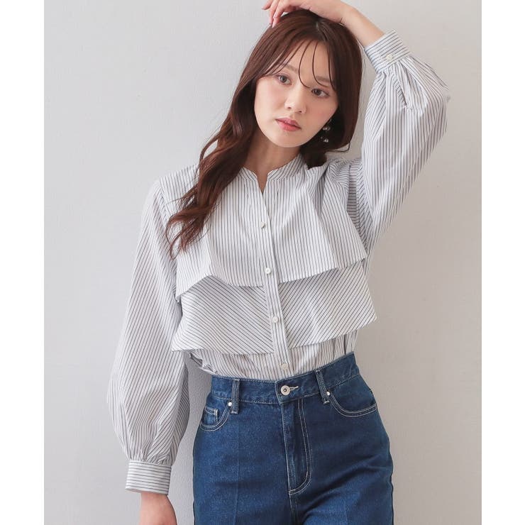 オフホワイト(803) | フリルキーネックシャツ【洗濯機OK イージーアイロン 防シワ】《XS～LL | index