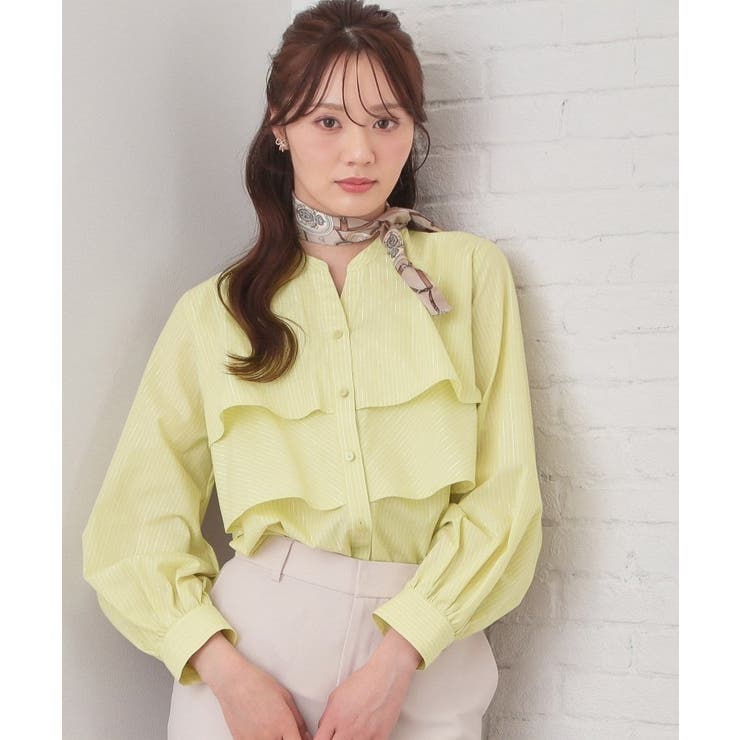 ライトグリーン(820) | フリルキーネックシャツ【洗濯機OK イージーアイロン 防シワ】《XS～LL | index