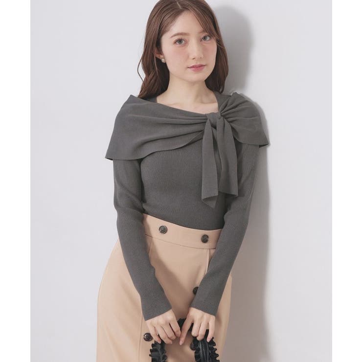 チャコールグレー(814) | オフショルリボンリブニット【洗濯機OK】 | index