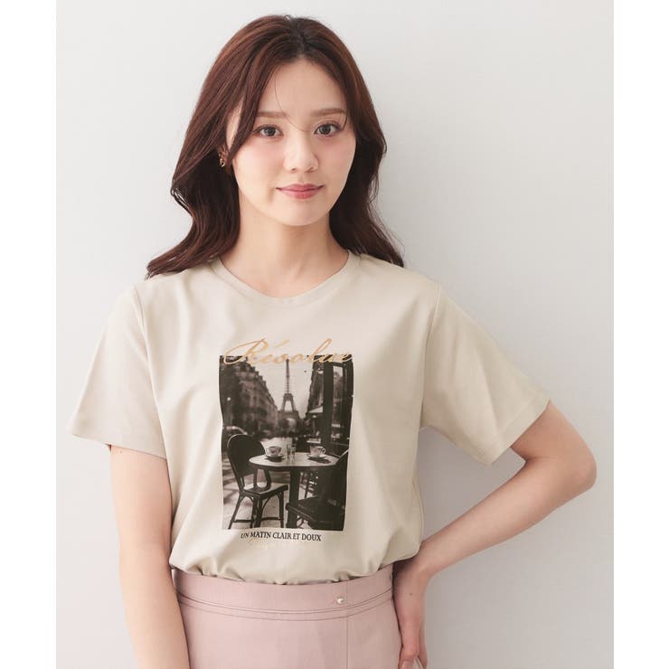グレージュ(050) | 【接触冷感／UVケア】転写箔プリントTシャツ《洗濯機OK》 | index
