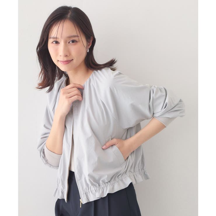 サックスブルー(090) | ノーカラーブルゾン【洗濯機OK/接触冷感/防シワ】 | index