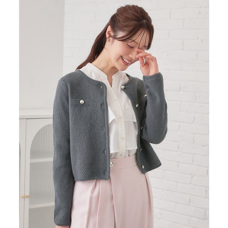 チャコールグレー(014) | ラメリリーボクシーショートカーディガン【洗濯機OK】 | index