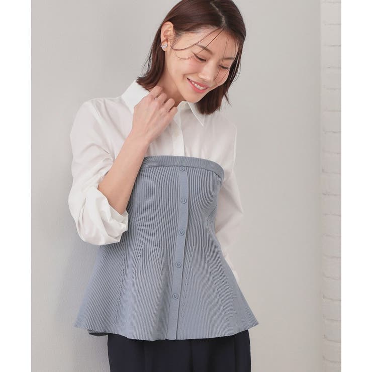 チャコールグレー(513) | シャツドッキングペプラムニット【洗濯機OK】 | index