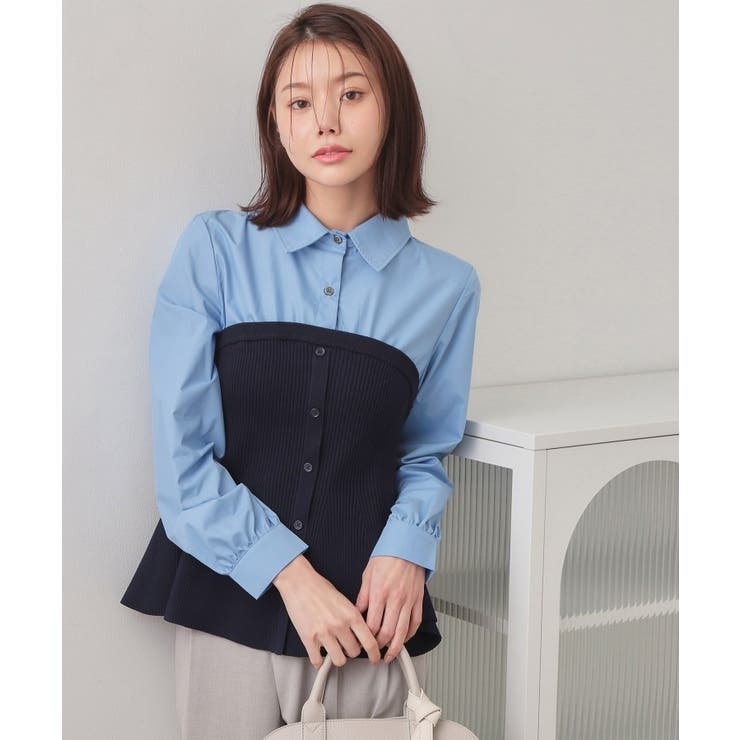 ネイビー(594) | シャツドッキングペプラムニット【洗濯機OK】 | index