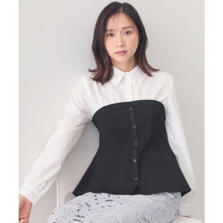 ブラック(819) | シャツドッキングペプラムニット【洗濯機OK】 | index