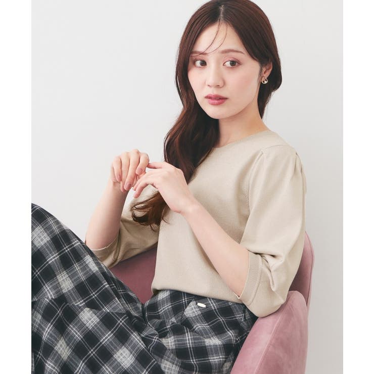 グレージュ(650) | 【UVケア】6分袖タックスリーブニット《洗濯機OK／XS～LL／9col》 | index