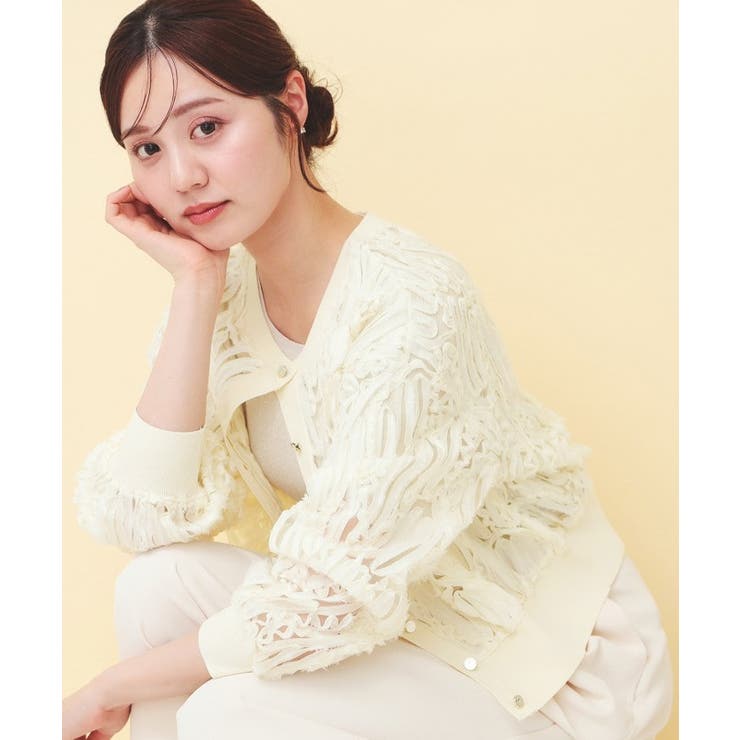 アイボリー(004) | シアー幾何刺繍カーディガン【洗濯機OK】 | index