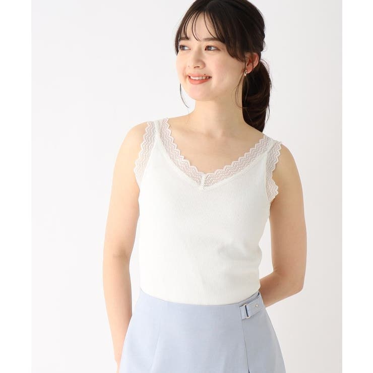 ホワイト(002) | 前後2WAYレースタンクトップ【洗濯機洗い可】 | index
