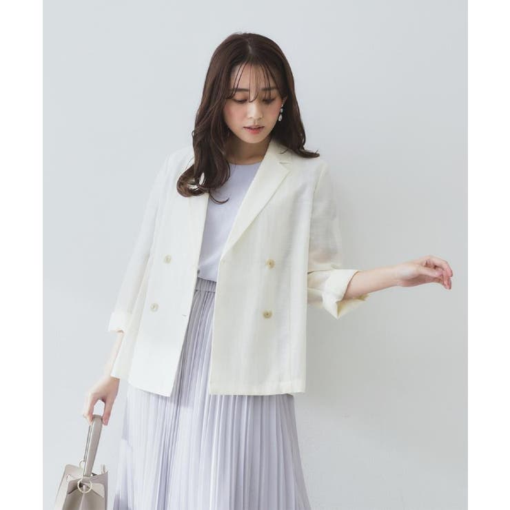 麻調シアーダブルブレストテーラードジャケット【洗濯機洗い可】 | index | 詳細画像3 