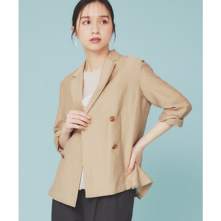 ヘンリーコットン ブラウン系チェック テーラードジャケットL 麻調