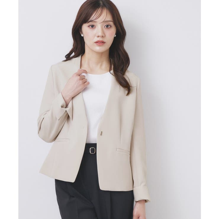 グレージュ(050) | ストレッチノーカラージャケット セットアップ対応 | index