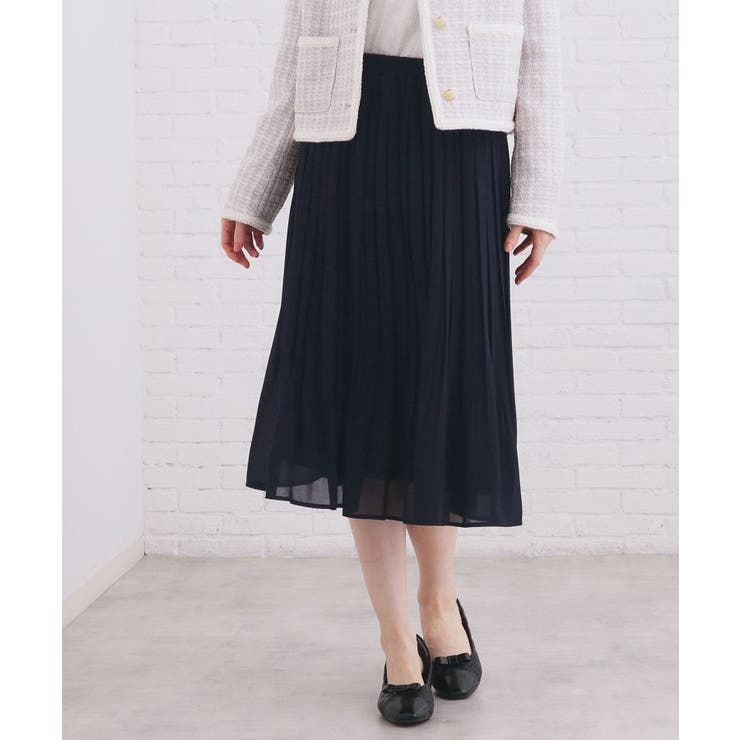 ネイビー(094) | 選べる丈 シフォンプリーツスカート【洗濯機OK イージーアイロン | index