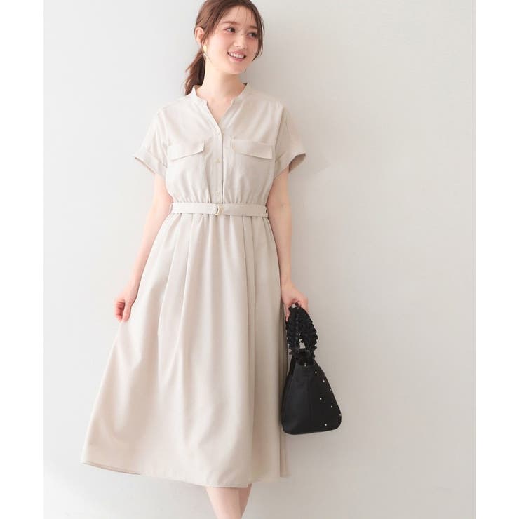 グレージュ(050) | ダブルポケットスキッパーワンピース【防シワ 洗濯機OK】《XS～3L 6col》 | index