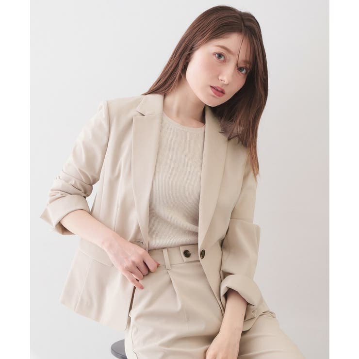 グレージュ(050) | ストレッチテーラードジャケット セットアップ対応可【洗濯機OK 接触冷感 | index