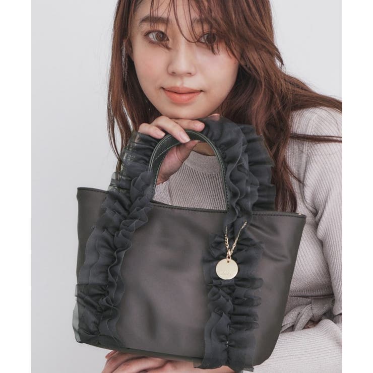 ダイアナ　 かごバッグ ハンドバッグ ショルダーバッグ 2WAY 黒　フリル