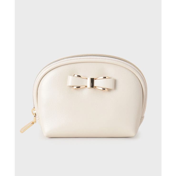 アイボリー(004) | リボンモチーフ付きシェル型ポーチ | index