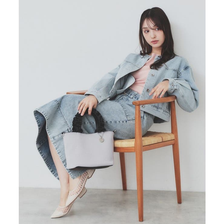 グレー(012) | 【2WAY】ラインストーン持ち手フリルバッグ | index