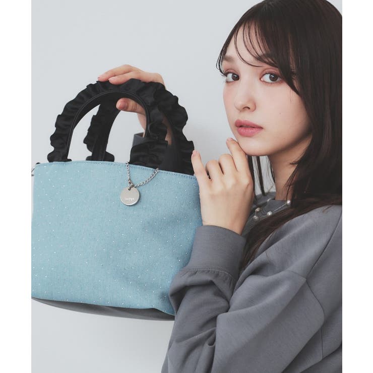 ブルー(192) | 【2WAY】ラインストーン持ち手フリルバッグ | index