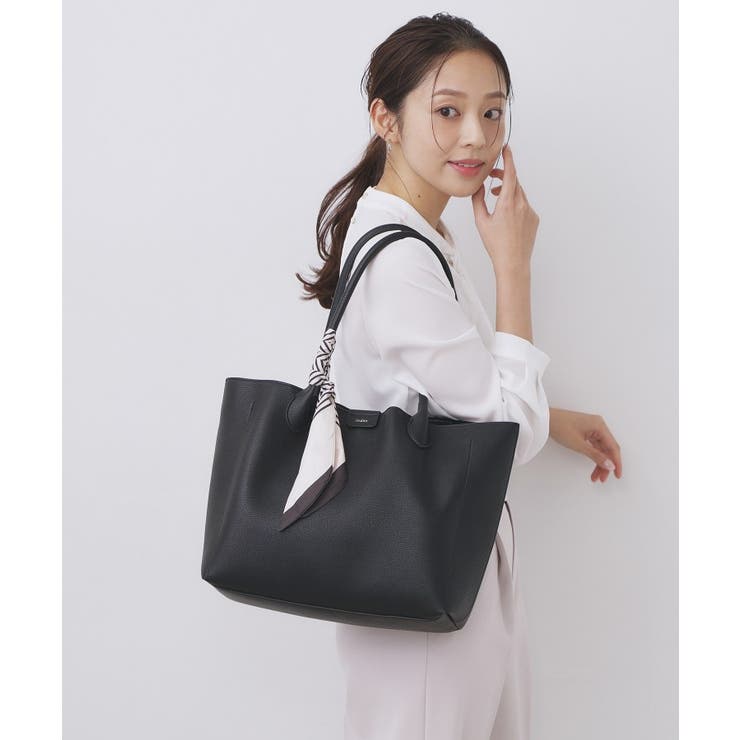 ブラック(019) | ストライプスカーフ付きトートバッグ【A4サイズ】 | index