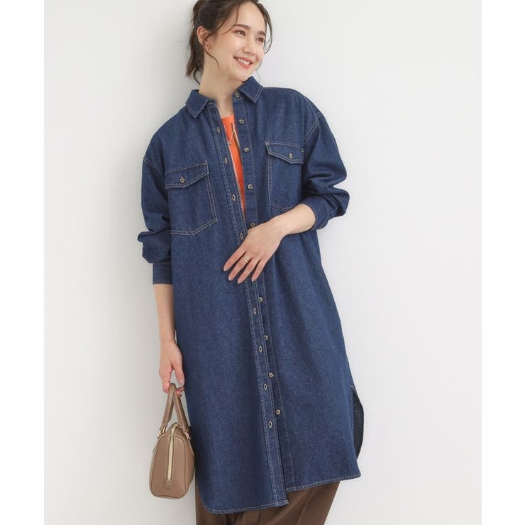 ネイビー(094) | 【S-LL】ロングシーズン活躍 デニムシャツワンピース | SHOO・LA・RUE