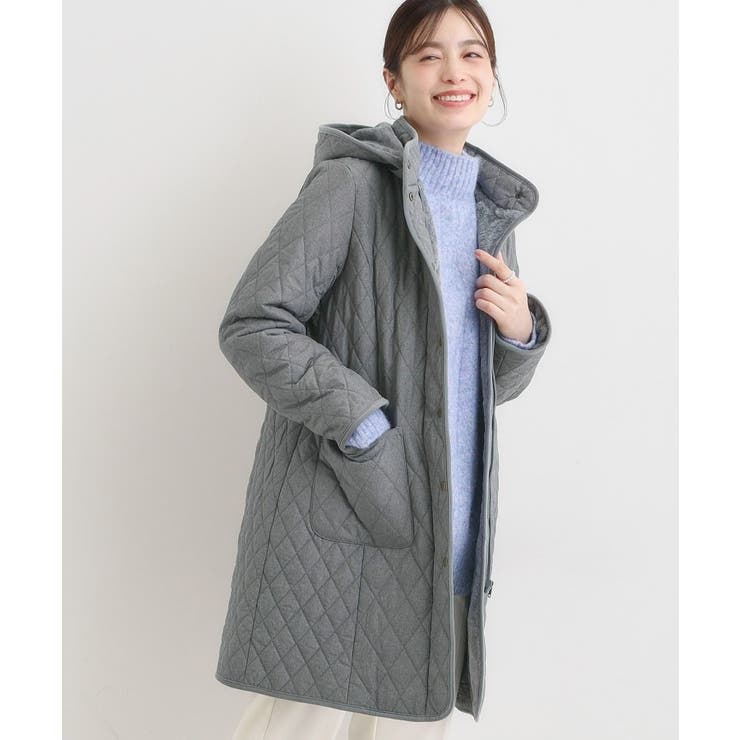 チャコールグレー(014) | 自然にくびれる あったかダイヤ柄キルトコート | SHOO・LA・RUE