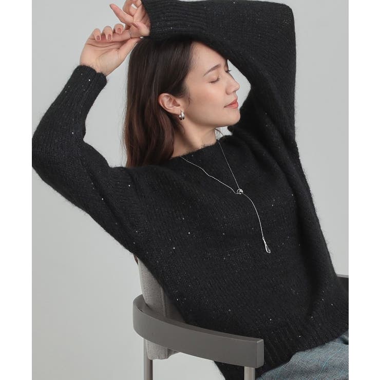 ブラック(019) | 【洗濯機可/S-LL】上品にキラリと華やぐ スパンコールニット | SHOO・LA・RUE