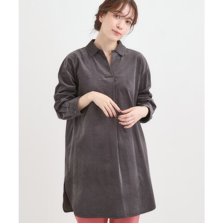 グレー(015) | すっきり見えにこだわった コーデュロイチュニックワンピース | SHOO・LA・RUE