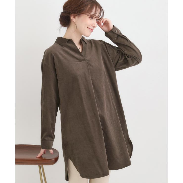 ブラウン(043) | すっきり見えにこだわった コーデュロイチュニックワンピース | SHOO・LA・RUE