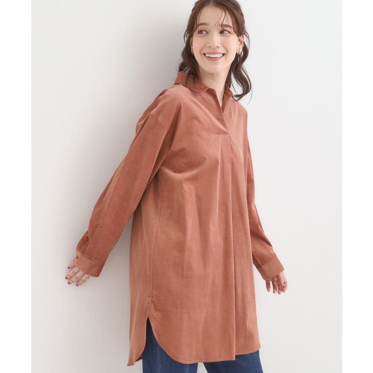 ピンク(071) | すっきり見えにこだわった コーデュロイチュニックワンピース | SHOO・LA・RUE