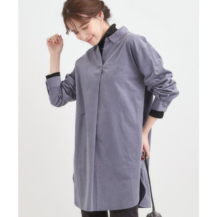 ブルー(091) | すっきり見えにこだわった コーデュロイチュニックワンピース | SHOO・LA・RUE