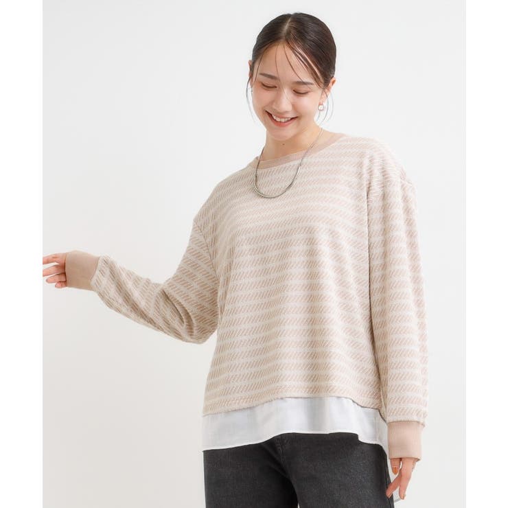 【S-LL/体型カバー】気負わず着られる ジャカード裾フェイクトップス | SHOO・LA・RUE | 詳細画像9 