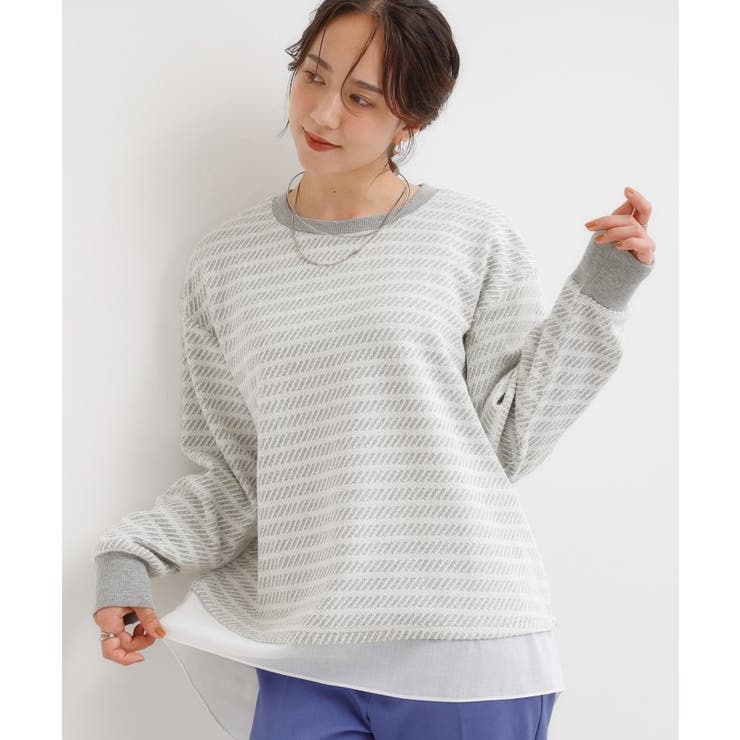 グレー(012) | 【S-LL/体型カバー】気負わず着られる ジャカード裾フェイクトップス | SHOO・LA・RUE