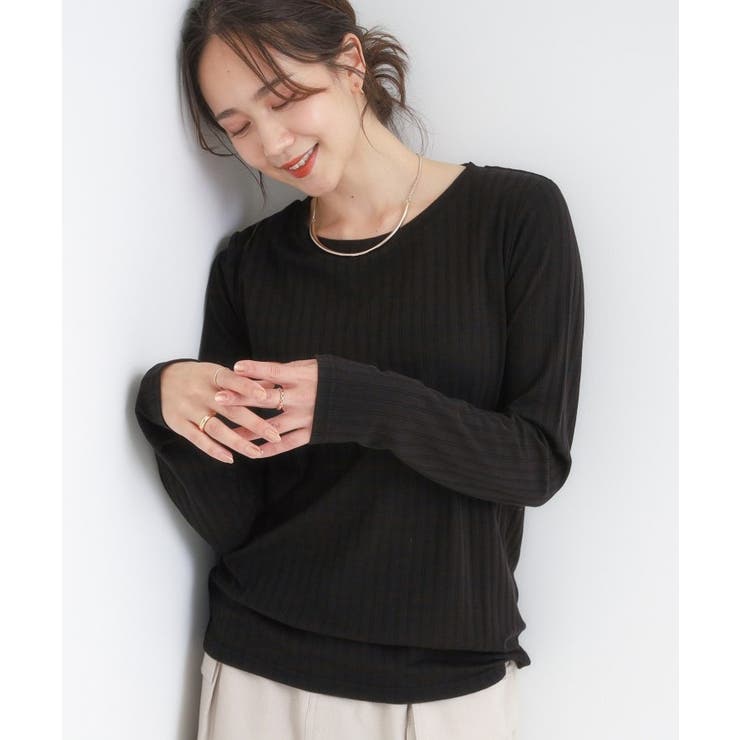 ブラック(019) | 【S-LL】1枚でも、重ね着にも ワイドテレコ クルーネックインナー | SHOO・LA・RUE