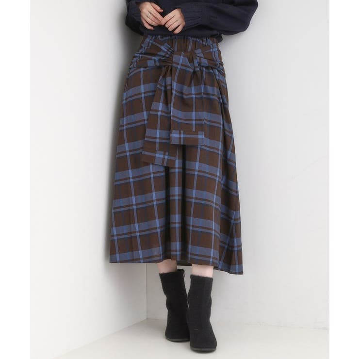 ブラウン(243) | 【S-LL/2WAY】取り外しのできる シャツ腰巻パーツつきチェック柄スカート | SHOO・LA・RUE