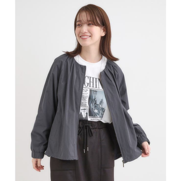 【S-LL】タック使いがこなれ見え ノーカラーブルゾン | SHOO・LA・RUE | 詳細画像1 