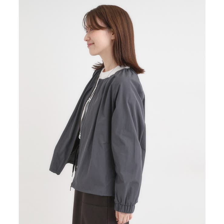 【S-LL】タック使いがこなれ見え ノーカラーブルゾン | SHOO・LA・RUE | 詳細画像2 