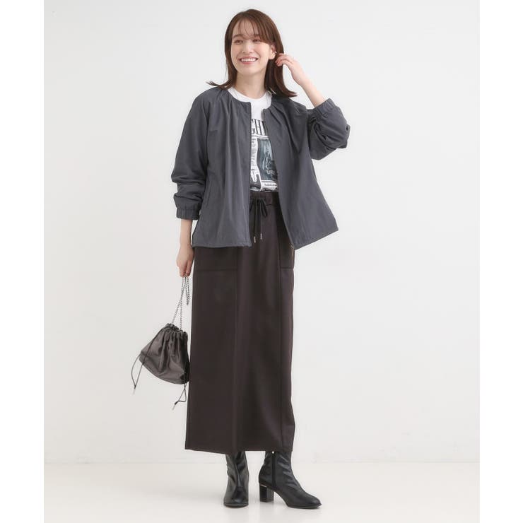 【S-LL】タック使いがこなれ見え ノーカラーブルゾン | SHOO・LA・RUE | 詳細画像3 