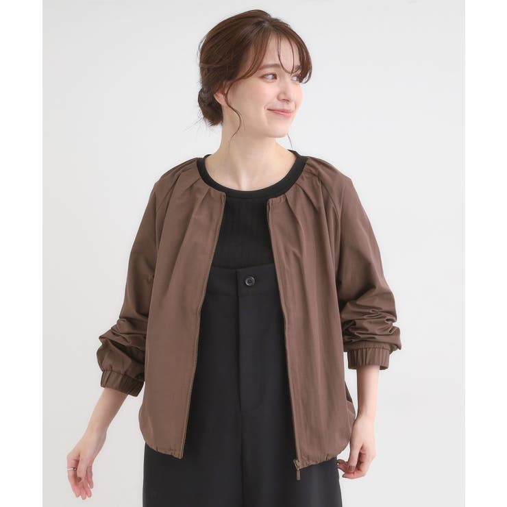 【S-LL】タック使いがこなれ見え ノーカラーブルゾン | SHOO・LA・RUE | 詳細画像5 