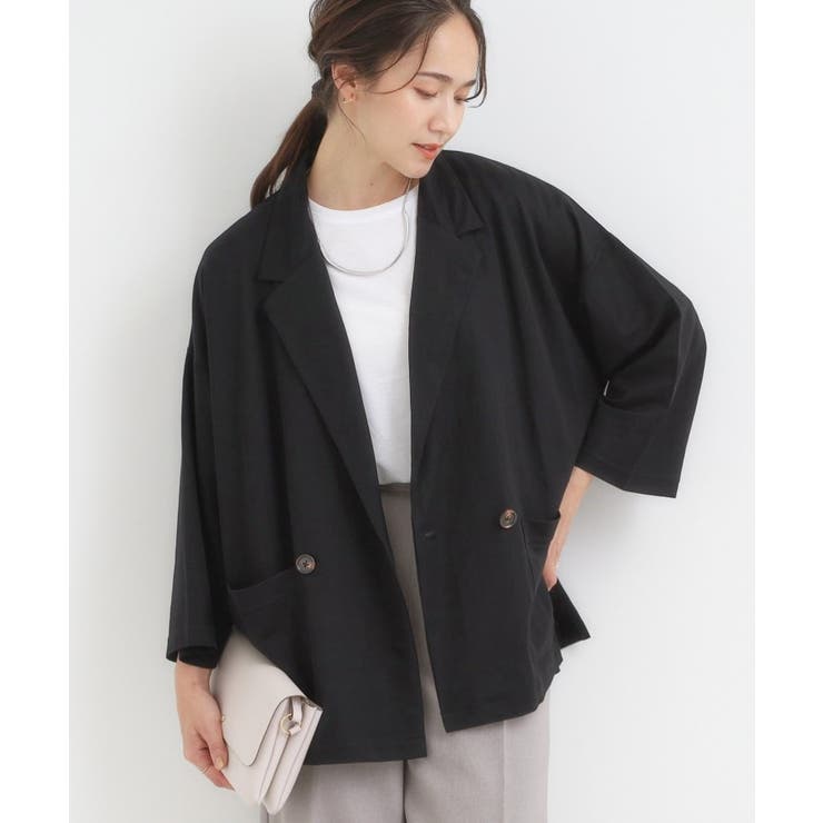 ブラック(019) | 【S-LL/ひんやり】さらっとしたタッチが心地よい ダブルブレストジャケット | SHOO・LA・RUE