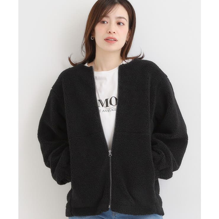 ブラック(019) | 【洗濯機可/S-LL】即サマになる ボアノーカラーブルゾン | SHOO・LA・RUE