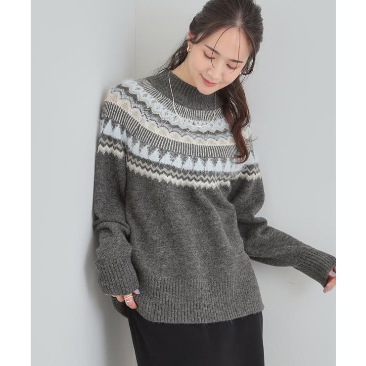 チャコールグレー(414) | 配色が大人かわいい フェアアイル柄求心ニット | SHOO・LA・RUE