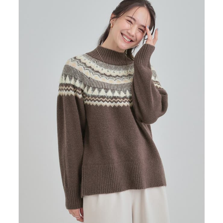 ブラウン(443) | 配色が大人かわいい フェアアイル柄求心ニット | SHOO・LA・RUE