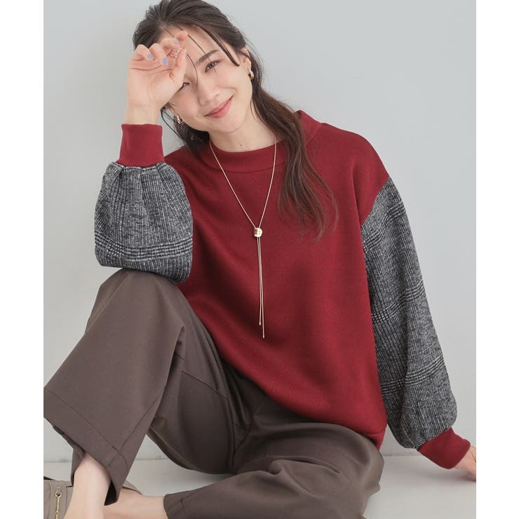 レッド(063) | 【あったか】裏起毛袖チェックトップス | SHOO・LA・RUE