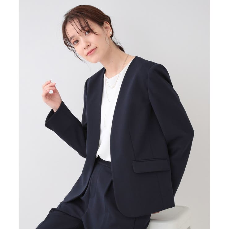 セレモニーや通勤に カットジョーゼット Vネックジャケット[品番 セレモニーや通勤に カットジョーゼット Vネックジャケット[品番