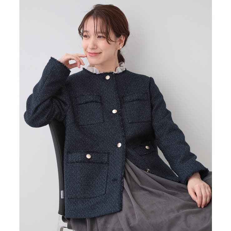 S-3L/セレモニーからデイリーまで】フリンジツイードジャケット S-3L/セレモニーからデイリーまで】フリンジツイードジャケット