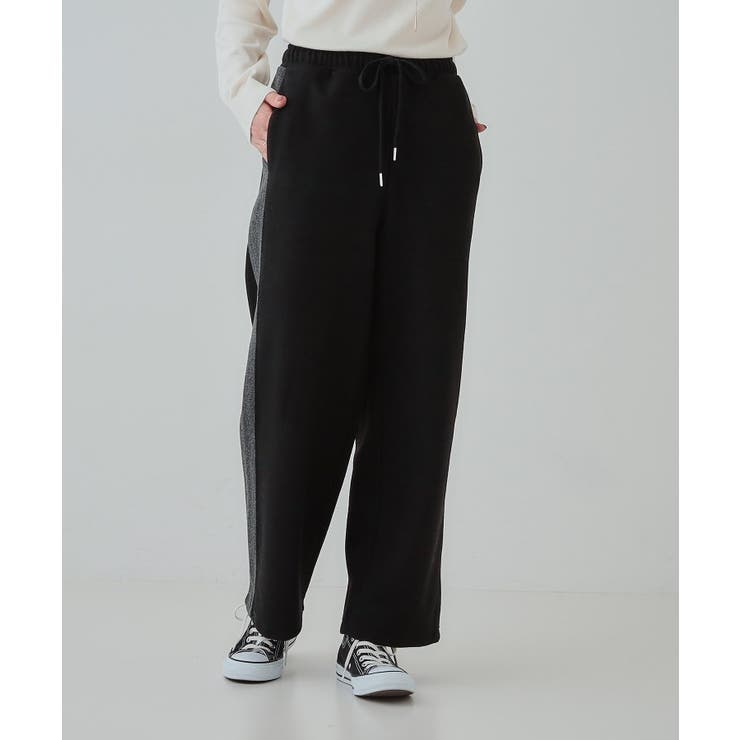 【S-LL】脚のラインをきれいに見せる サイドライン起毛イージーパンツ | SHOO・LA・RUE | 詳細画像1 