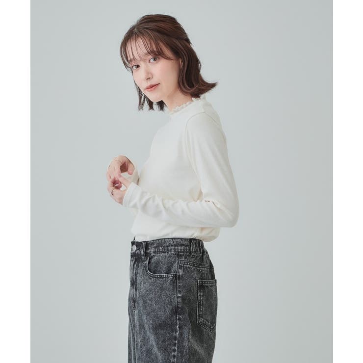 【S-LL】衿レースハイネックリブトップス | SHOO・LA・RUE | 詳細画像2 