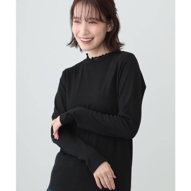 ブラック(019) | 【S-LL】衿レースハイネックリブトップス | SHOO・LA・RUE
